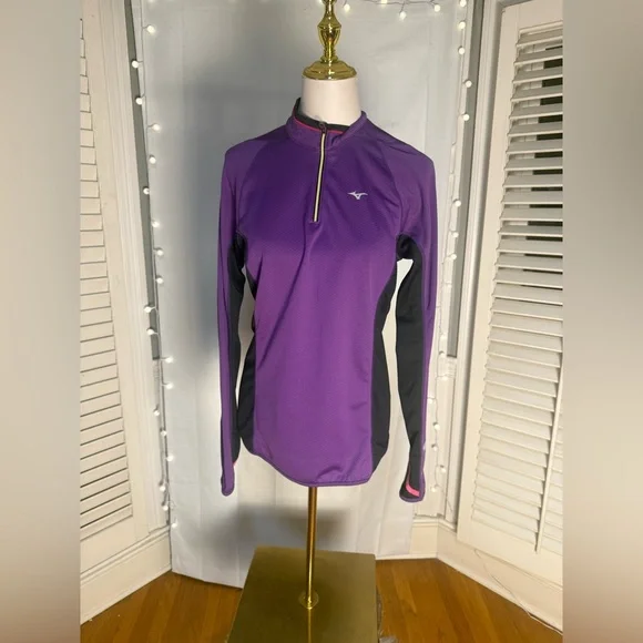 Mizuno Women Purple Breath Thermo Running Quarter Zip Pullover Medium - Picture 1 of 10